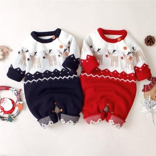 Christmas Baby Clothes Autumn Winter Knitted Baby Romper Deer Newborn Baby Boy Romper Infant Jumpsuit Cotton Toddler Girl Romper