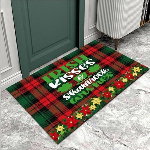Red And Green Checkered Christmas Door Mat Rubber Bottom Durable Carpet Indoor and Outdoor Entrance Rug Washable Doormat