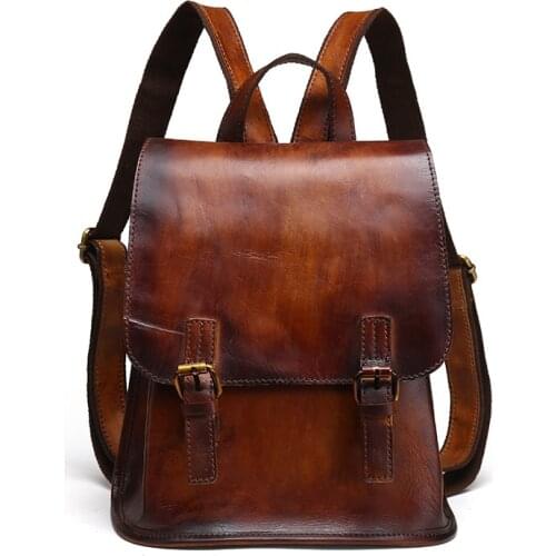 Women Real Cowhide Rucksack Retro Casual Daypack Famous Designer Genuine Leather Girls bag Female Travel Natural Skin Backpack