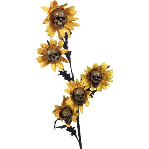Garden Simulated Skull Head Sunflower Statue Resin Craft Scary Flower Ornaments For Patio Lawn Yard Halloween Decoration #W0