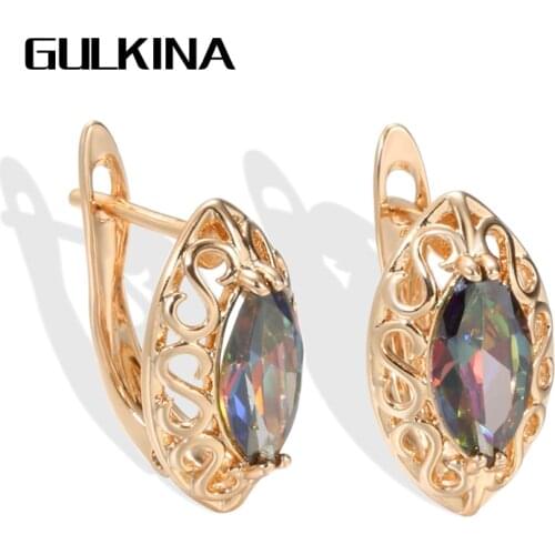 Gulkina Hot 585 Rose Gold Stud Earrings Ethnic Bride Wedding Natural Zircon Women Earrings High Quality Daily Fine Jewelry