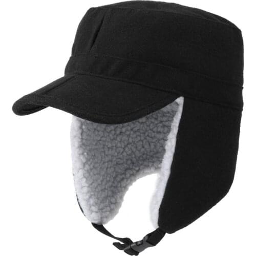 Connectyle Mens Women Warm Trapper Hat Thick Sherpa Lined Earflaps Foldable Male Female Winter Ski Skate with Visor Military Cap