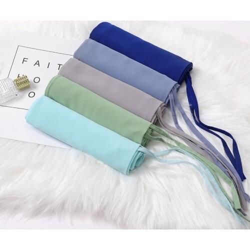 Fashion Women Plain Bubble Chiffon With Rope Convenient Hijab Wrap Solid Color Muslim Hijabs Scarf Headscarf 20 COLOR