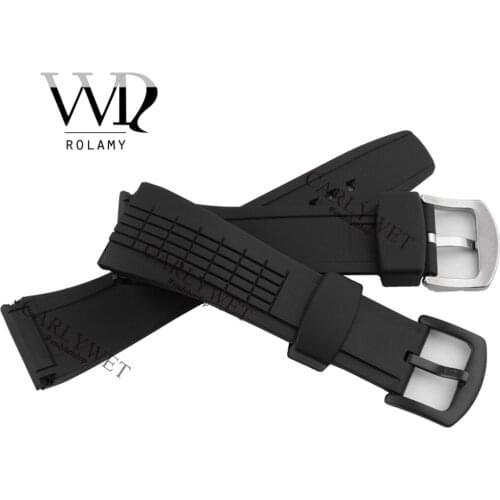 Rolamy 26mm Black Strap Waterproof Rubber Replacement Watch Band Belt Special Popular with steel Buckle For Seiko 4LJ7KB