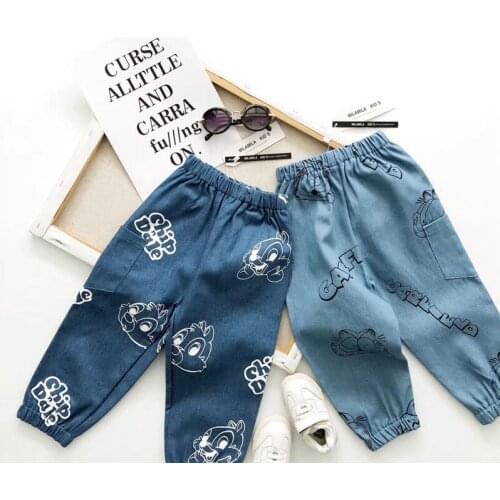 Tonytaobaby Summer New Two-Tone Cartoon Cotton Denim Trousers Toddler Boy Pants