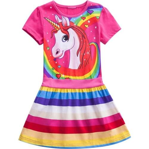 TUONXYE 3-8 Years Baby Girl Cotton Unicorn Dress Princess Short Sleeve Dresses Children'Clothes Summer Clothing for Kids