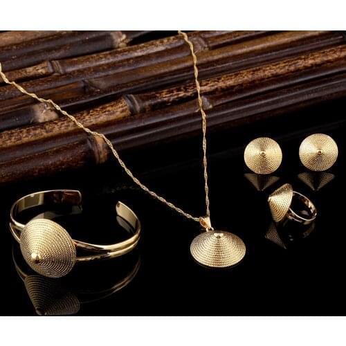 14 k Yellow Solid Gold Finish Ethiopian set Jewelry Ethiopia set Eritrea Habesha Pendant bangle earrings rings chain