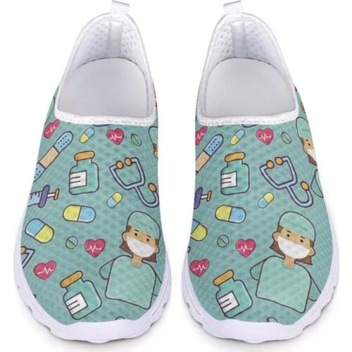 HYCOOL Hot Selling Women Flats Shoes Nurse Doctor Cartoon Medical Print Flat Shoes Ladies Casual Summer Ladies Shoes Custom