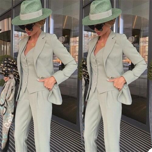 3 Pieces Light Green Women Suits Solid Color Elegant Coat+Pant+Vest Modern Design Summer Formal Party Suits For Women Customize