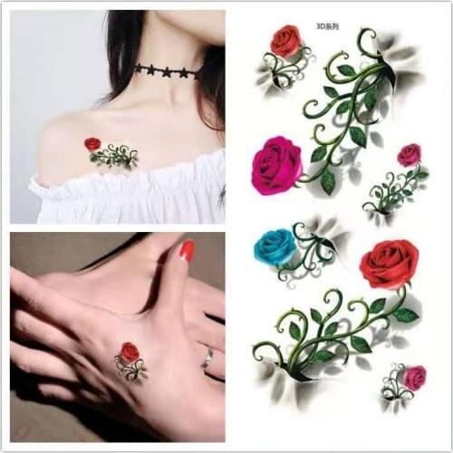 Womens Fashion Flower Temporary Tattoos Sticker Fake Rose Feather TatooS Decal Waterproof Body Art Legs Arm Tatoos For Women