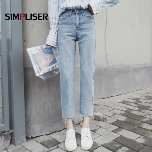 Ankle Length Women Straight Jeans Pants 2021 Female Stretch Tassel Jeans Trousers Mom Jeans Denim Blue Ladies Capris Jeans Mujer