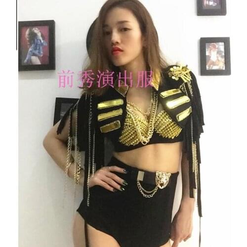 Stage dance Hip Hop dance costumes Bar DJ Glod bra