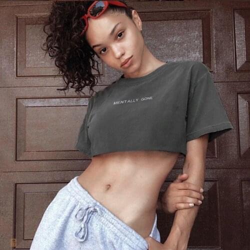 Women Tops Fashion Summer Letter Embroidered Pure Color Short Loose T-shirt Top