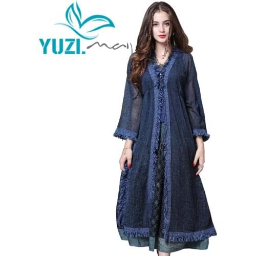 Sweater Female 2018 Yuzi.may Boho New Cardigan Women V-Neck Half Sleeve Blue Long Women Cardigans B9267 Women Sweater