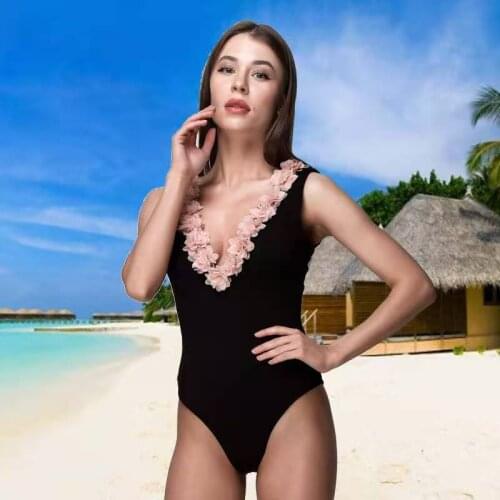2021 New Sexy Women Swimsuit Vintage One Piece Ruffled Black Push Up Swimwear Female Monokini Padded Bathing Suit Bikini Biquini