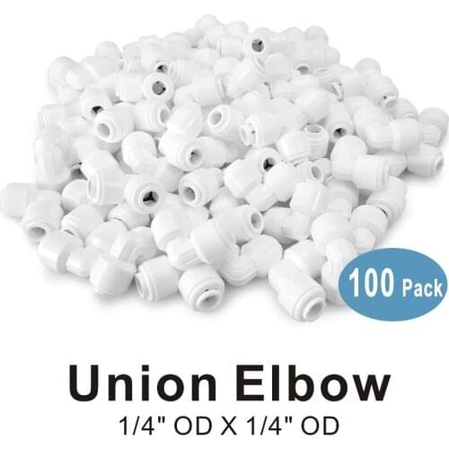 100 PACK OF Quick Connectors 1/4" Union Elbow Fitting Connection for Water Filters and RO Reverse Osmosis Systems