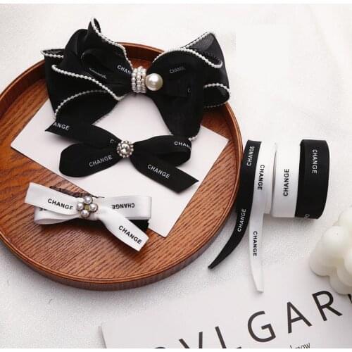 2m/lot 9mm 16mm Black White Printed Letters Cotton Ribbon Bow Knot Material For Hair Ornament Gift Wrapping Decoration Ribbons