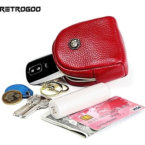 RETROGOO 2021 Fashion Genuine Leather Mini Girl Wallet Super Small Women Purse Zipper Pocket Key Bag Metal Cute Flower Money Bag