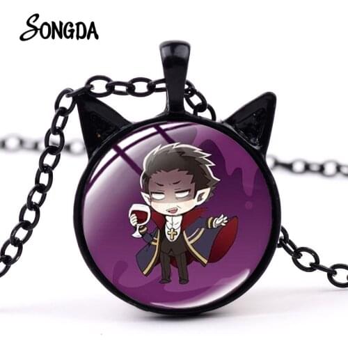Angels of Death Japanese Anime Pendant Necklace Glass Dome Ray & Zack Cat Ear Necklac For Women Girls Party Drop Shipping