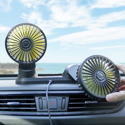 Universal Car Dual-head Fans Large-angle Rotation Dashboard USB Fans With 3 Speed Levles For 12V 24VCar Interior Accessories
