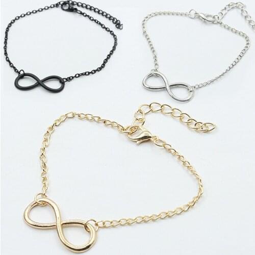 30 piece/lot Women Men Infinity Bracelet Gold Silver Black Plated 8 Shape Pendants Link Chain Cuff Bangles Wristband Jewelry