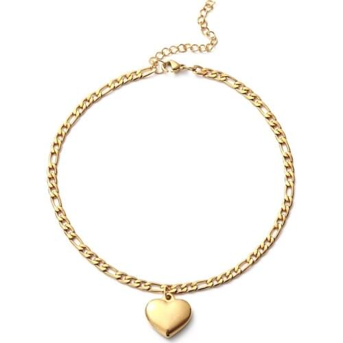 Vintage Beach Foot Heart Anklet For Women Bohemian Female Gold Color Stainless Steel Anklets Summer Bracelet On the leg Jewelry