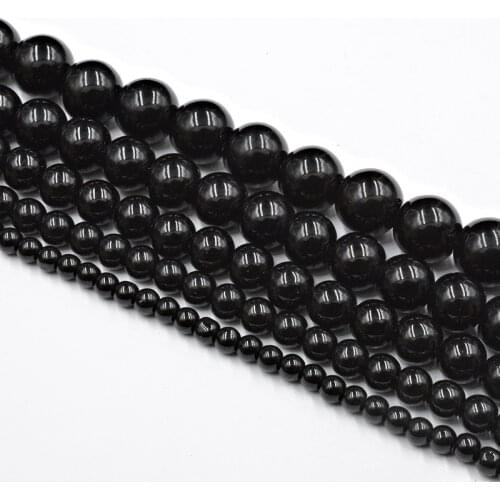 Natural Stone Black Quartz Crystals Beads Smooth Loose Beads for Jewelry Making Accessories DIY Strand 15" 4-12mm