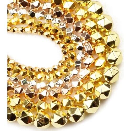 YHBZRET Natural Stone Beads Faceted Round Black Hematite Gold Silvers 2/3/4/6/8mm Loose Beads For Jewelry Making Bracelet Diy