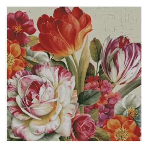 Flower Blooming Tulip Cross Stitch Kits Top Quality Embroidery Needlework 14CT Unprinted DIY Handmade Art Home Decor