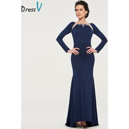 Dressv dark navy elegant mother of bride dress beading mermaid floor length zipper up long mother evening gown dresses custom