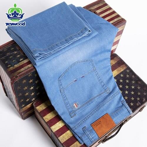 Spring Summer Mens Lyocell Loose Straight Lightweight Jeans High Quality Stretch Pants Thin Denim Classic Brand Trousers 40 42