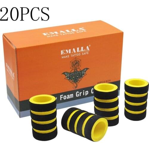 EMALLA 20 Pcs 22mm Memory Foam Tattoo Grip Covers For Any Stainless Steel And Disposable 1" Tattoo Tube Grips (YELLOW)