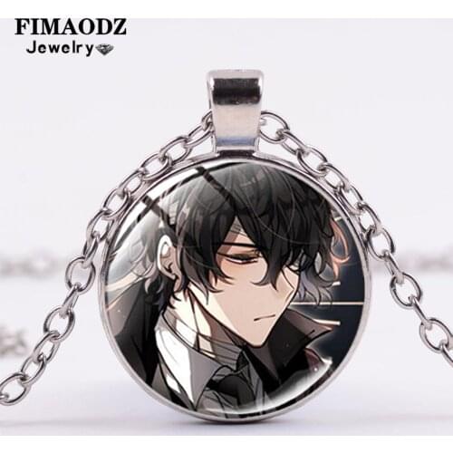 FIMAODZ Bungou Stray Dogs Figure Necklace Dazai Glass Cabochon Anime Cosplay Pendant Necklaces Fashion Jewelry Fans Gift