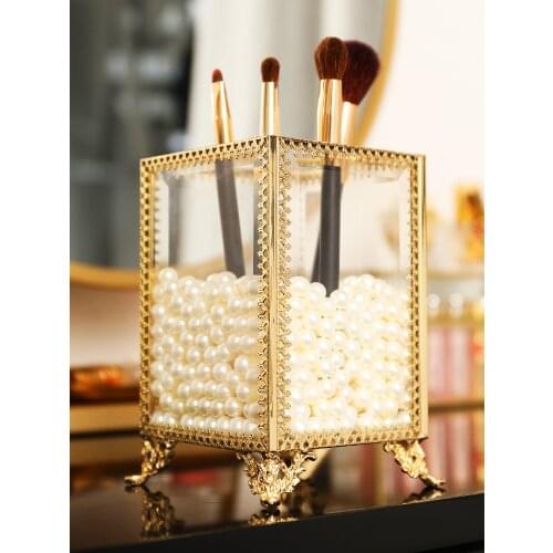 Crystal Makeup Organizer Metal Storage Box European style Eyebrow Pencil Lipstick Holder Makeup Brush Holder Cosmetic Organizer