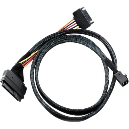 Data Cable Mini SAS SFF-8643 to SFF8639 Nylon Braided Belt SATA 15P Power Supply Cable for Switch Large Server