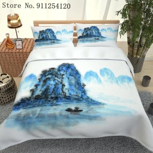 Landscape Bedding Set 2/3 Piece for Teens Girls Art Ink 3D Printing Bed Cover Sets Mountain Natural Scenery Duvet Cover Set
