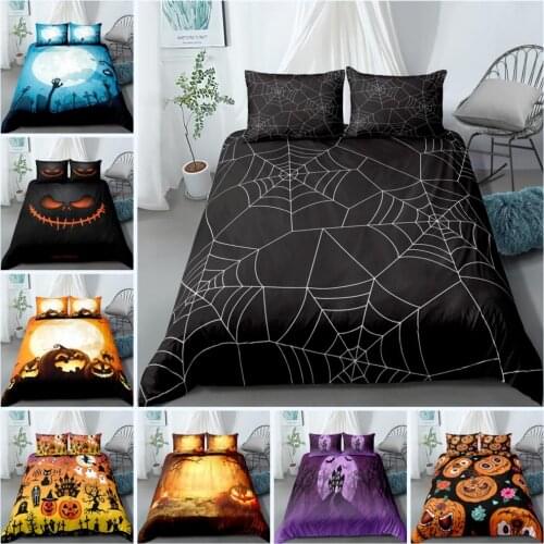 Halloween Duvet Cover Set Full Moon Night Bedding Set Pumpkin Lanterns Quilt Cover with Pillow Cases Fashion Home Textile 3pcs