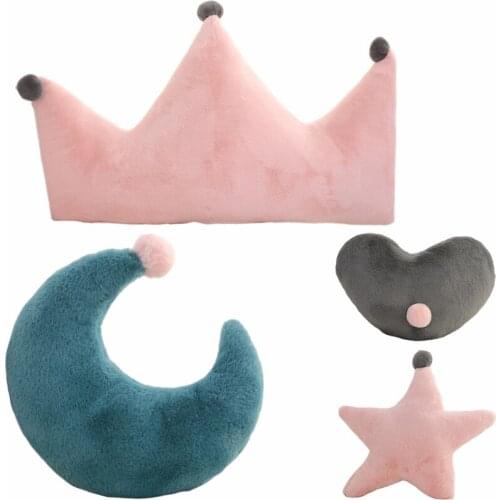 Crown Soft Fluffy Throw Pillow Nordic Style Moon/Heart Shape Stuffed Rabbit Fur Pillow Kids Gifts Five Star Back Sofa Cushion
