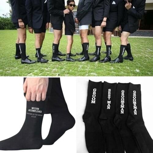 Creative Wedding Funny Socks Solid Breathable Fashion Black Groom Groomsman Best Man Letters Soft Socks Gift For Men