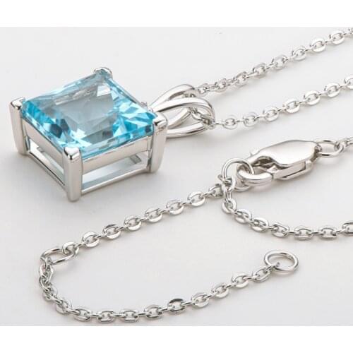 Natural Sky Blue Topaz Pendant 925 Sterling Silver Necklace For Women 9*9mm Female Pendant Necklace Girl Birthday Gift Wholesale