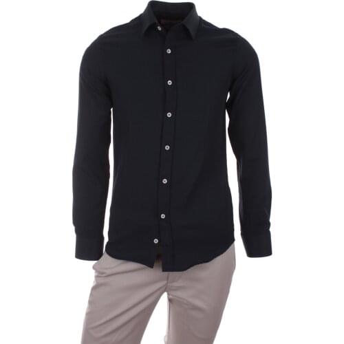 Gentilbay Mens Oxford Fabric Black Slimfit Sport Long-Sleeve Dress Shirt DPJ001