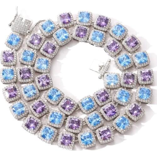 10MM Bling Iced Out Cubic Zirconia Bracelet Necklace Geometric Square AAA CZ Stone Tennis Chain For Men Women Jewelry