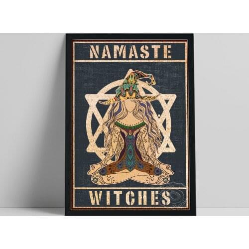Yoga Hippie Girl Wall Art, Funny Yoga Print Poster, Namaste Witches Canvas Painting, Vintage Meditation Yoga Lovers Wall Picture