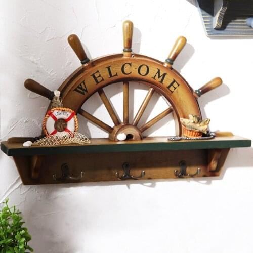 Mediterranean style wall decoration creative boat rudder retro wall hook clothing shop wall Pendant