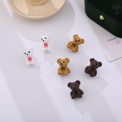 New Korean Kawaii Funny Plush Small Stud Earrings Cute Bow Bear Statement Dainty Earring Fashion Jewelry 2021 Brincos Wholesale