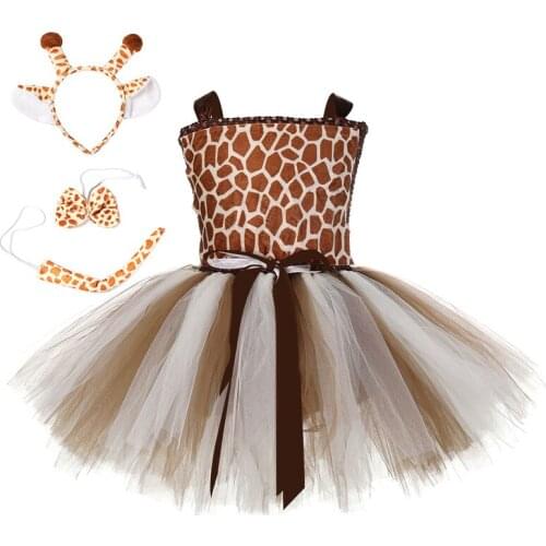Girls Giraffe Tutu Dress Outfit Zoo Animal Kids Halloween Costumes Toddler Baby Girls Fancy Performance Birthday Party Dress