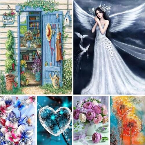 Full Circle Diamond Painting 5D Handmade Diamond Embroidery Beautiful Flower Mosaic Seaside Landscape Art Kit Home Decoration