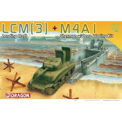 DRAGON 7516 1/72 ScaleLCM(3) Landing Craft +M4A1 Sherman w/Deep Wading Model Kit