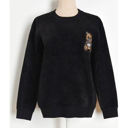 Simply Chic Fashion Sweater Loose Pullover Jumpers 2020 Autumn Winter New Sweater Beaded Appliques Round Neck Pullover Sweater