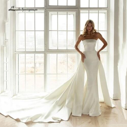 Simple Mermaid Wedding Dress With Detachable A-Line Skirt Bowknot Satin Bridal Gowns Elegant Brides Dresses robe de mariee